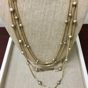 Brassy gold Chain Necklace with Silver Bead Accents